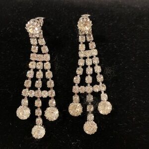 Chandelier rhinestone earrings, clip on